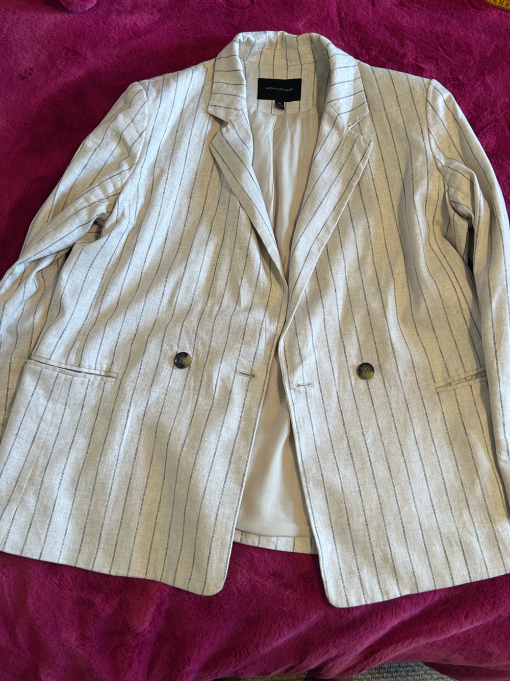 Banana Republic Light Gray Pinstripe Shirt Jacket